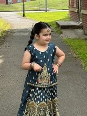 Khanak Stitched Kids-Teal Lehenga Choli-KL002