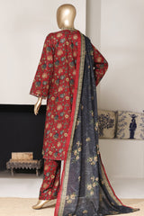 Bin Saeed Stitched 3 Piece Exclusive Printed Lawn Vol-03 Suit-LSM-2793-MEHROON