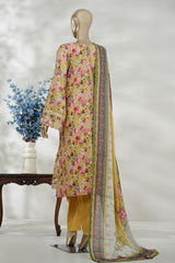 Bin Saeed Stitched 3 Piece Exc Emb Lawn Long Length Suit-LSM-3049-YELLOW-S