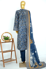 Bin Saeed Stitched 3 Piece Exclusive Printed Lawn Vol-17 Suit-LSM-3395-N.BLUE