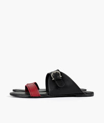 RTW Creation - Maroon and black buckle-up flats