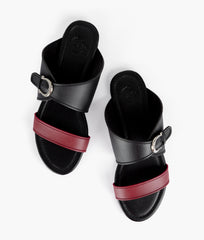 RTW Creation - Maroon and black buckle-up flats