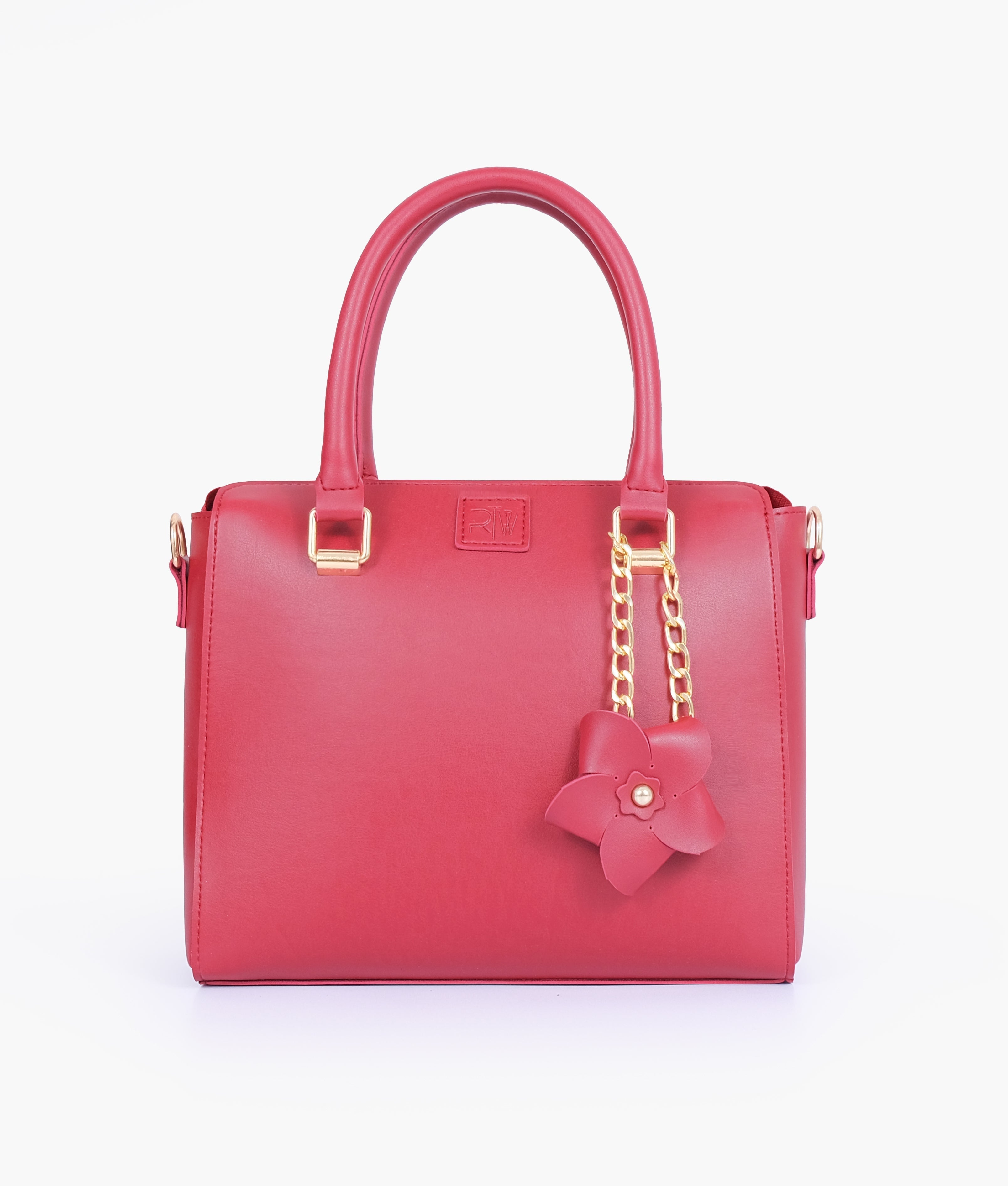 RTW Creation - Maroon handbag with flower charm