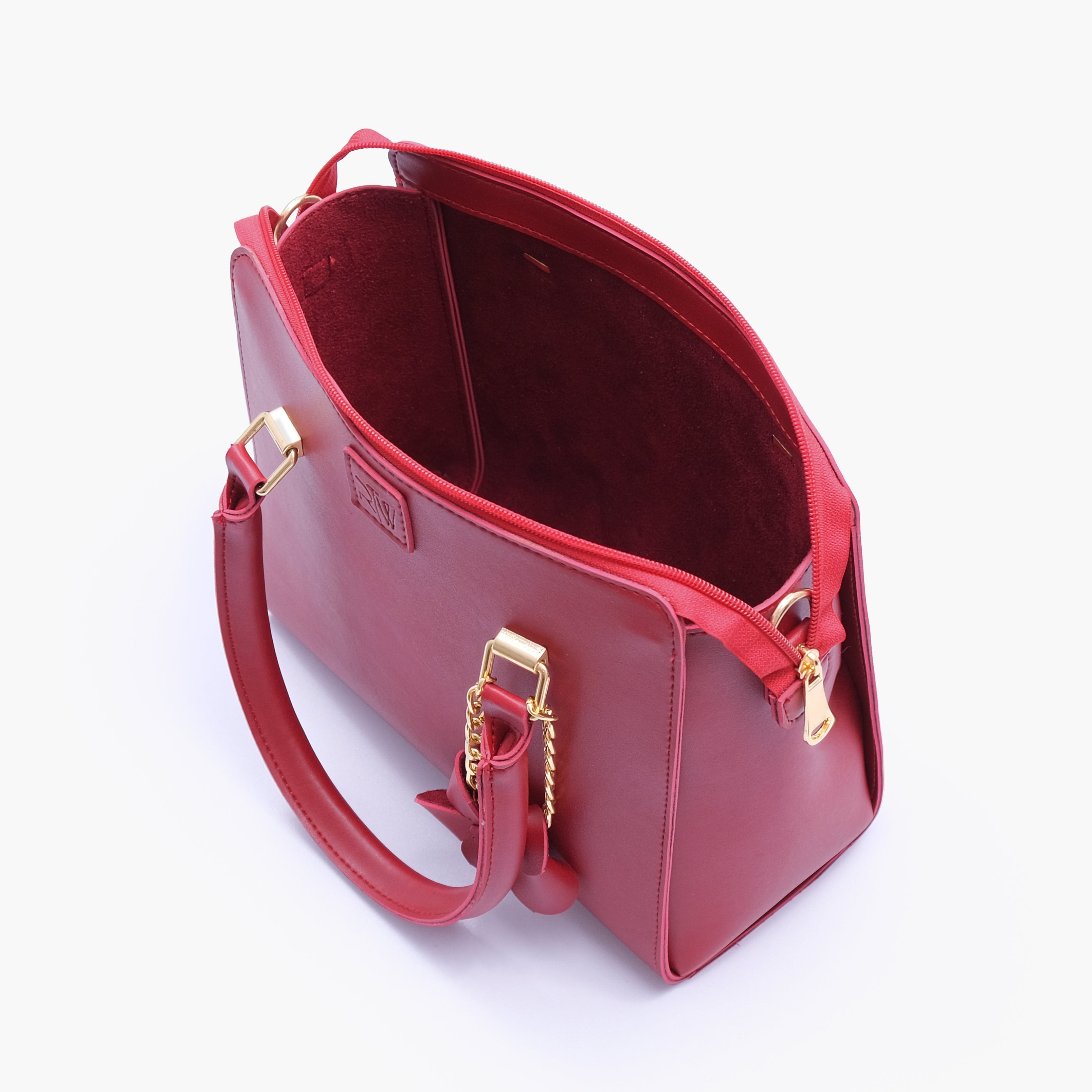 RTW Creation - Maroon handbag with flower charm