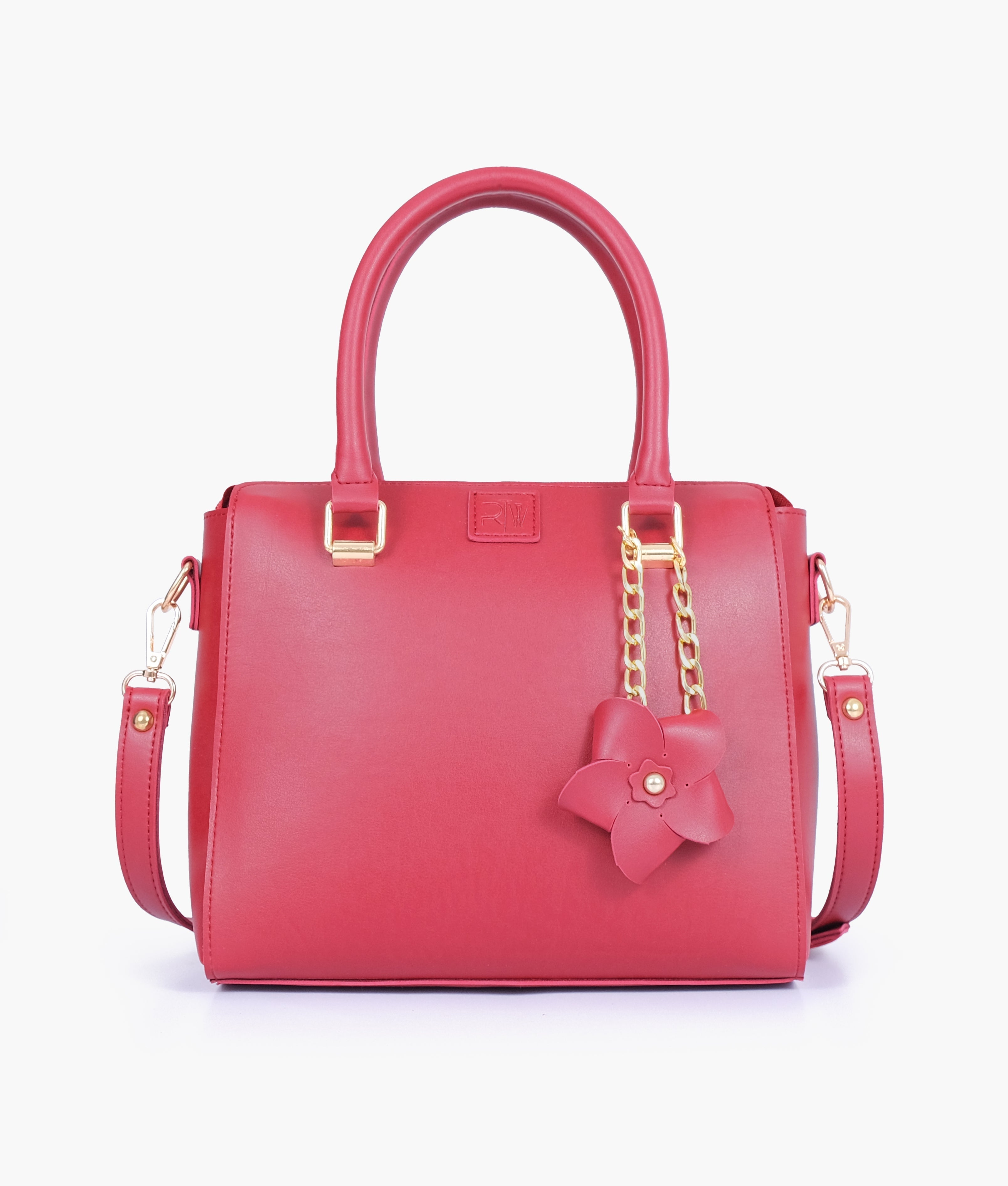 RTW Creation - Maroon handbag with flower charm