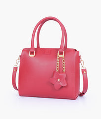 RTW Creation - Maroon handbag with flower charm