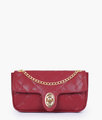RTW Creation - Maroon quilted small shoulder bag with chain