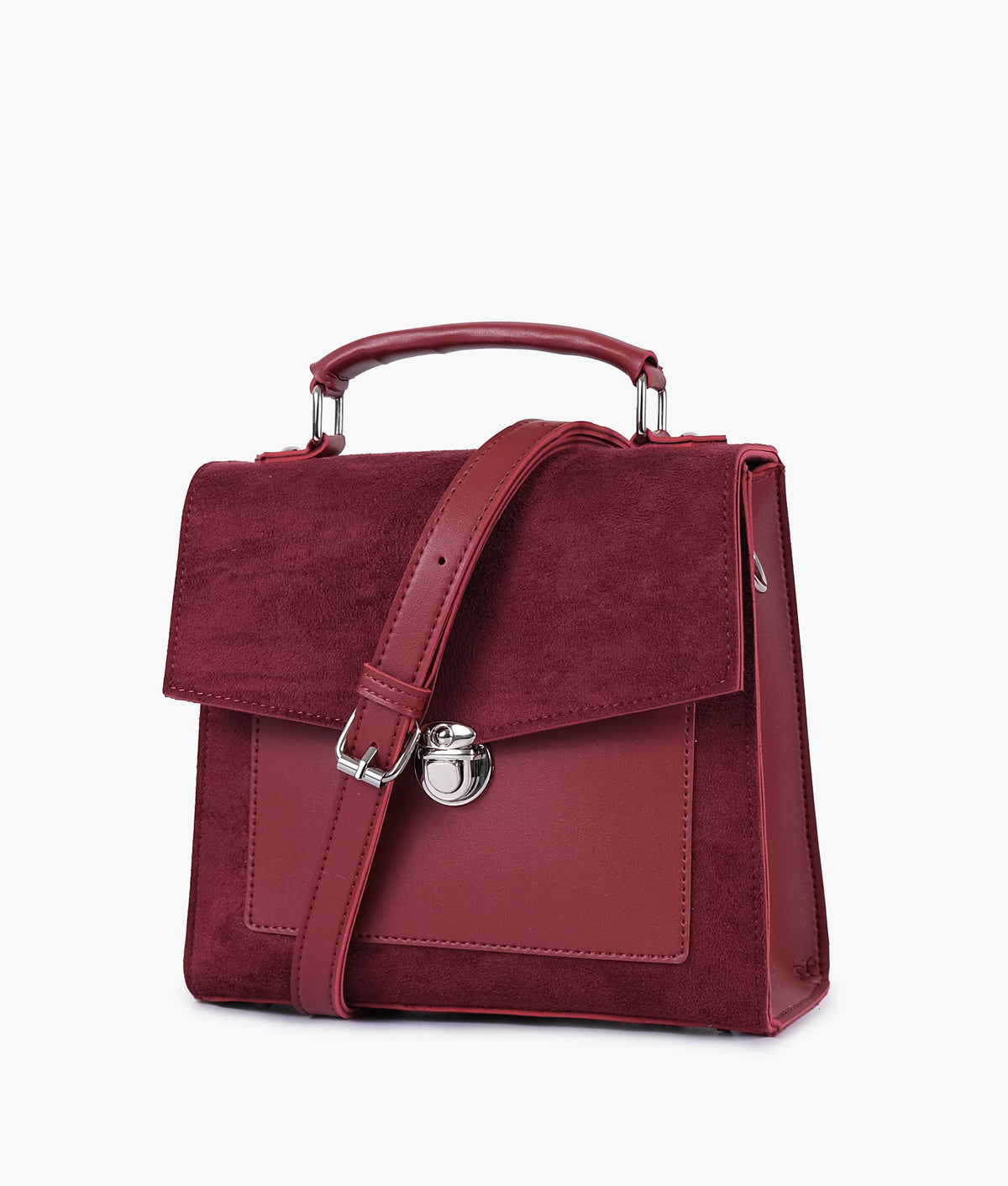 RTW Creation - Maroon suede push-lock messenger bag