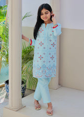 Khanak Stitched Kids-Light Blue Embroidered 2Pcs Suit KST 129