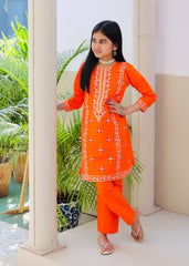 Khanak Stitched Kids-Orange Embroidered 2Pcs Suit KST 131