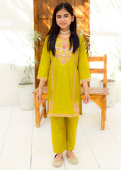 Khanak Stitched Kids-Acid Yellow Embroidered 2Pcs Suit KST 134