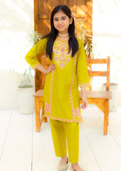 Khanak Stitched Kids-Acid Yellow Embroidered 2Pcs Suit KST 134