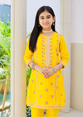 Khanak Stitched Kids-Yellow Embroidered 2Pcs Suit KST 130