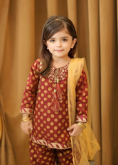 Khanak Stitched Kids-Brown 3Pcs Suit-KST 039