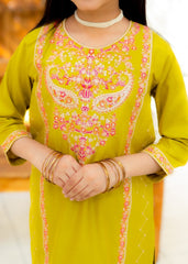 Khanak Stitched Kids-Acid Yellow Embroidered 2Pcs Suit KST 134