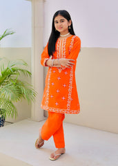 Khanak Stitched Kids-Orange Embroidered 2Pcs Suit KST 131