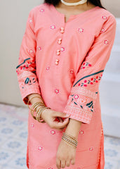 Khanak Stitched Kids-Peach Pink Embroidered 2Pcs Suit KST 132