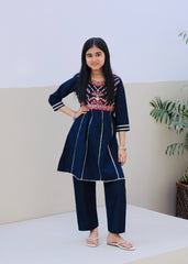 Khanak Stitched Kids-Navy Blue Embroidered 2Pcs Suit KST 125