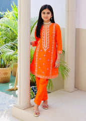 Khanak Stitched Kids-Orange Embroidered 2Pcs Suit KST 131