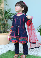 Khanak Stitched Kids-Blue Jay 3Pcs Suit-KT 089