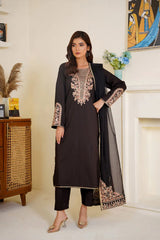 Gulbahar By Arha Eman Stitched Summer Suit-Midnight Muse â€“ Black Embroidered 3 Piece Suit