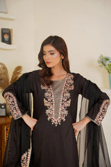 Gulbahar By Arha Eman Stitched Summer Suit-Midnight Muse â€“ Black Embroidered 3 Piece Suit