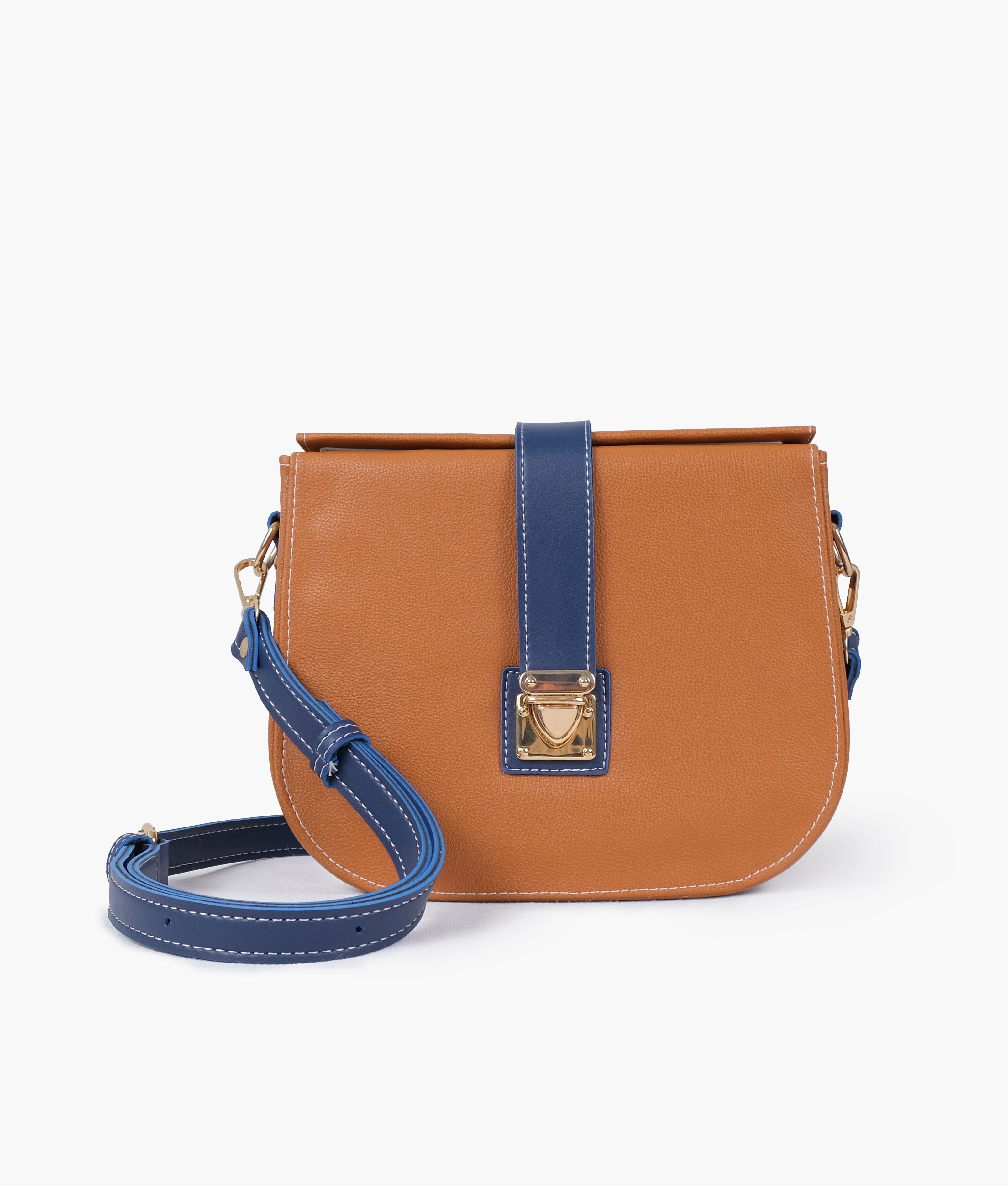 RTW Creation - Mustard and blue push-lock saddle bag