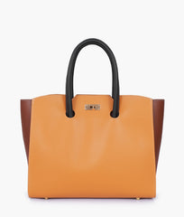 RTW Creation - Mustard and brown tote bag with multiple compartments