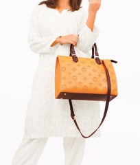 RTW Creation - Mustard and dark brown on-the-go handbag