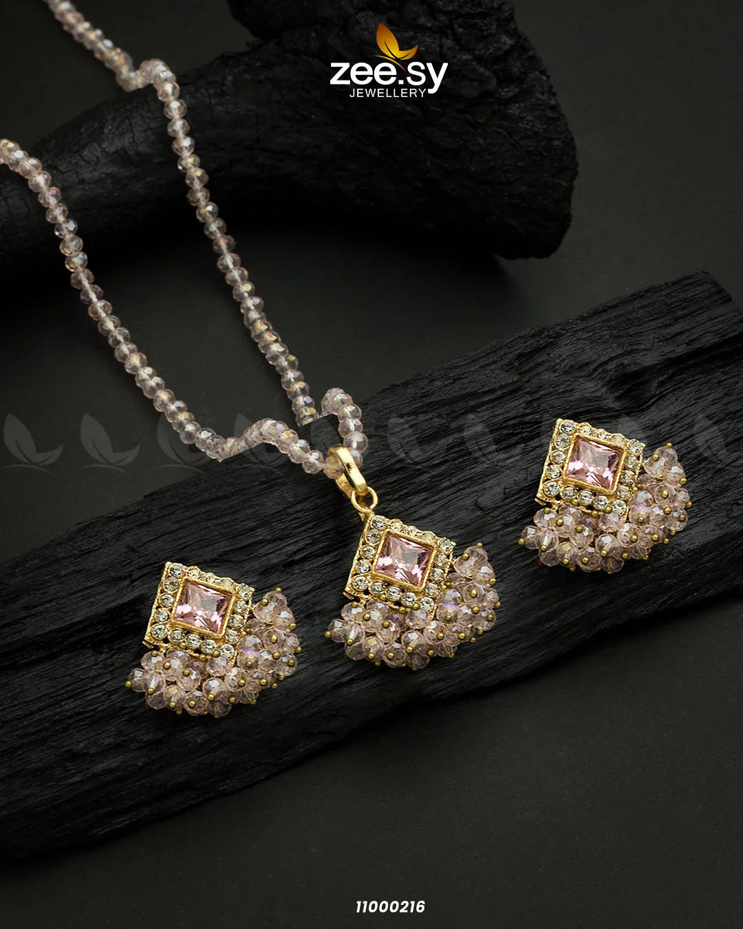 NECKLACE-0547 Crystal Pink - Zeesy Jewellery