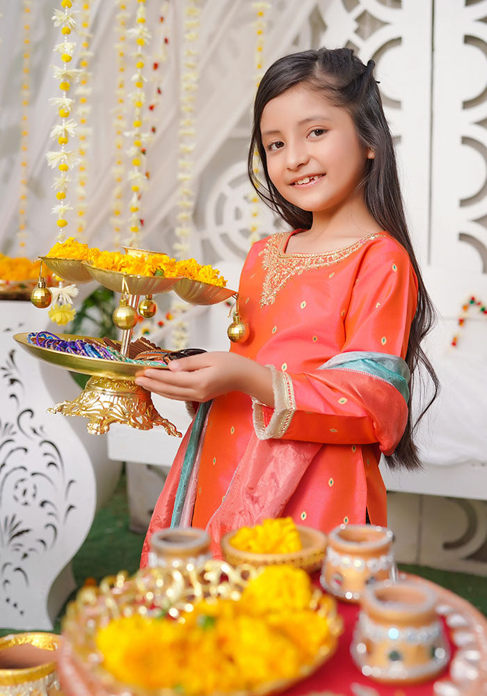 Cotton Silk Hand Adda Work 3 Pc Suit - Wear Ochre