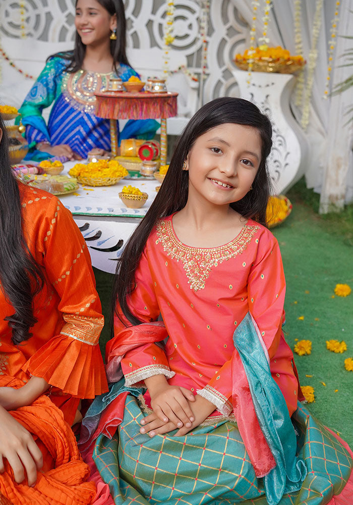 Cotton Silk Hand Adda Work 3 Pc Suit - Wear Ochre