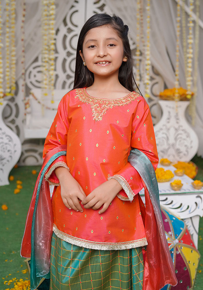 Cotton Silk Hand Adda Work 3 Pc Suit - Wear Ochre