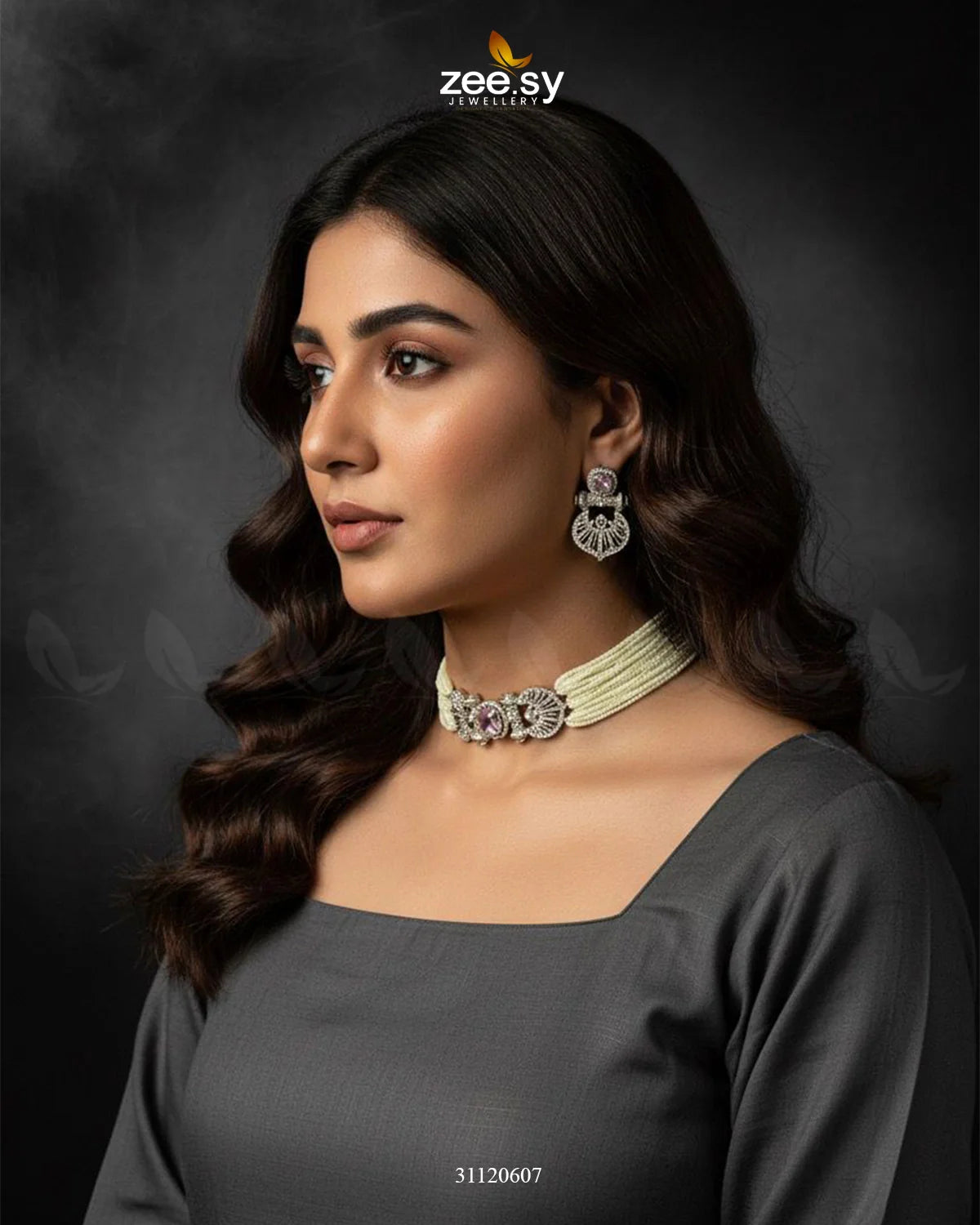 Obelisk Rhodium Polished Choker Set - Zeesy Jewellery