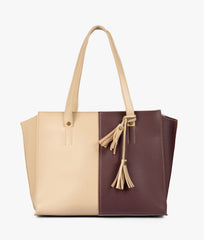 RTW Creation - Off-white and burgundy over the shoulder tote bag