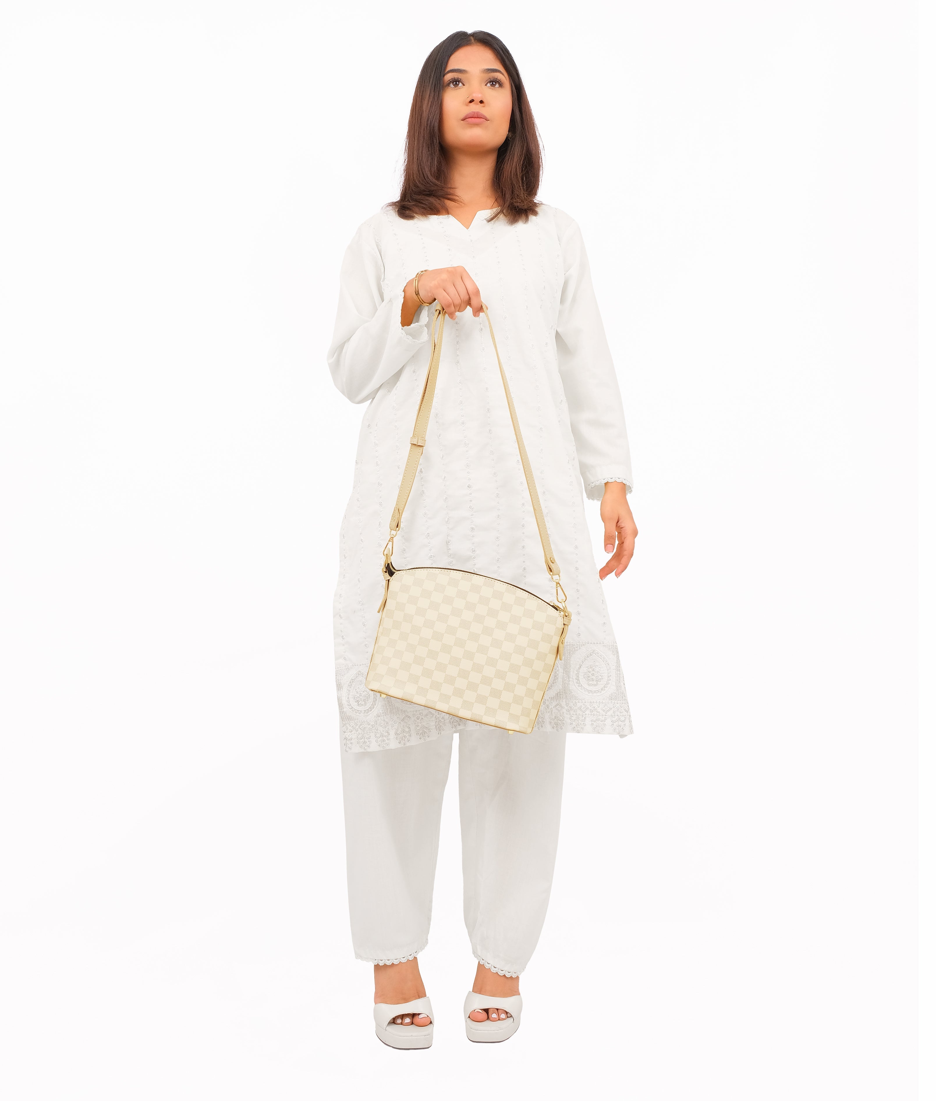 RTW Creation - Off-white checkered dome cross-body bag
