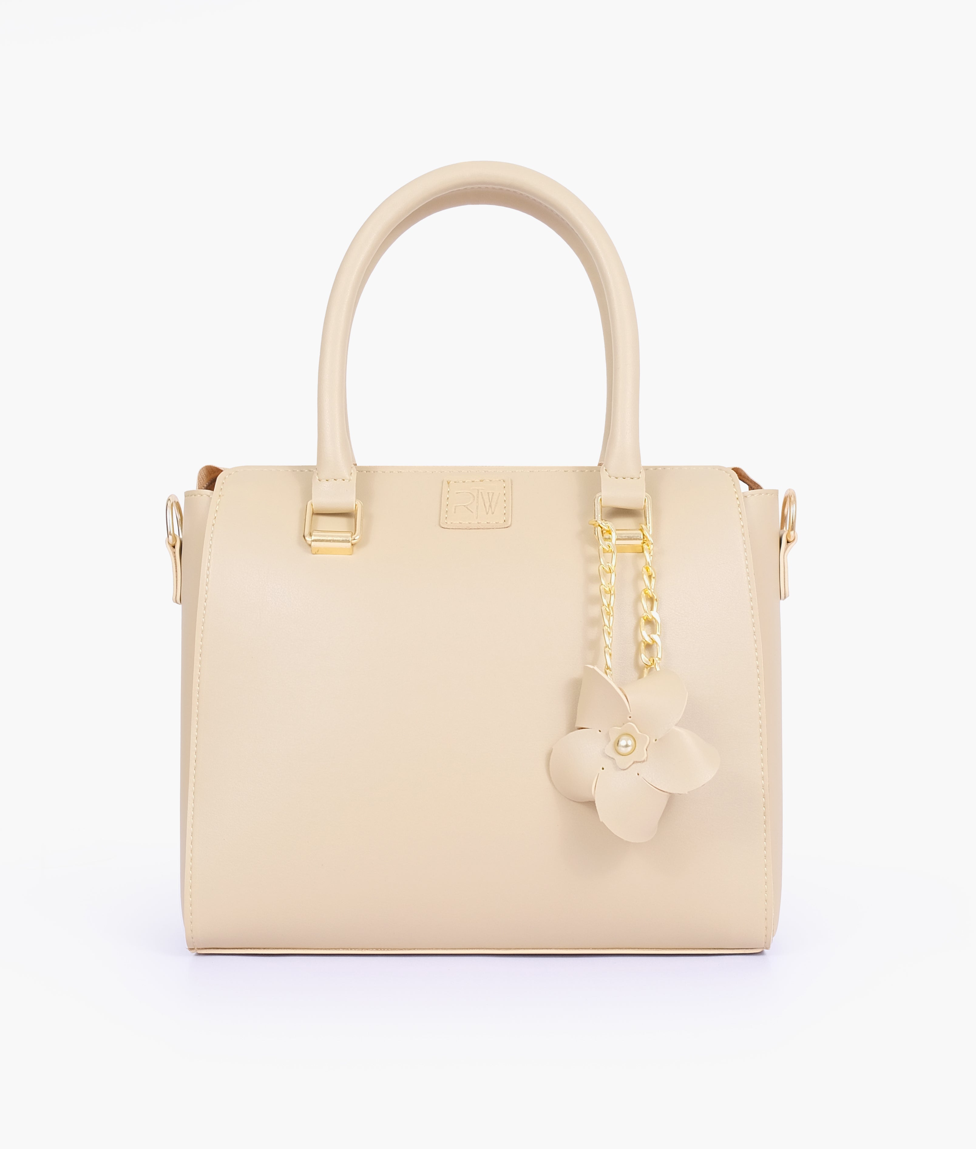 RTW Creation - Off-white handbag with flower charm