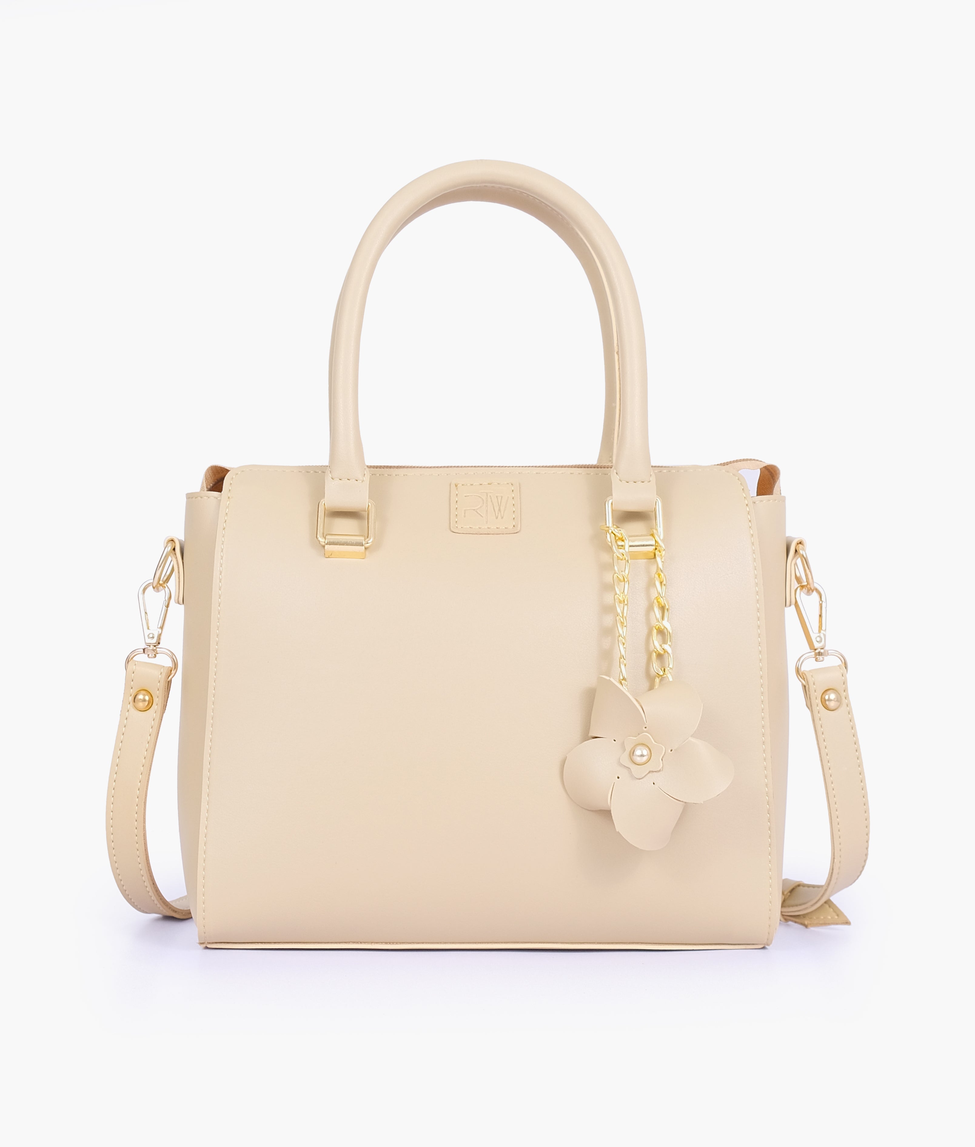 RTW Creation - Off-white handbag with flower charm