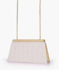 RTW Creation - Off-white quilted evening clutch with snap closure