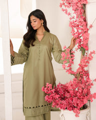 Abeera Stitched Co Ords Cotton Solid Edit-Olive Mist-Se-02