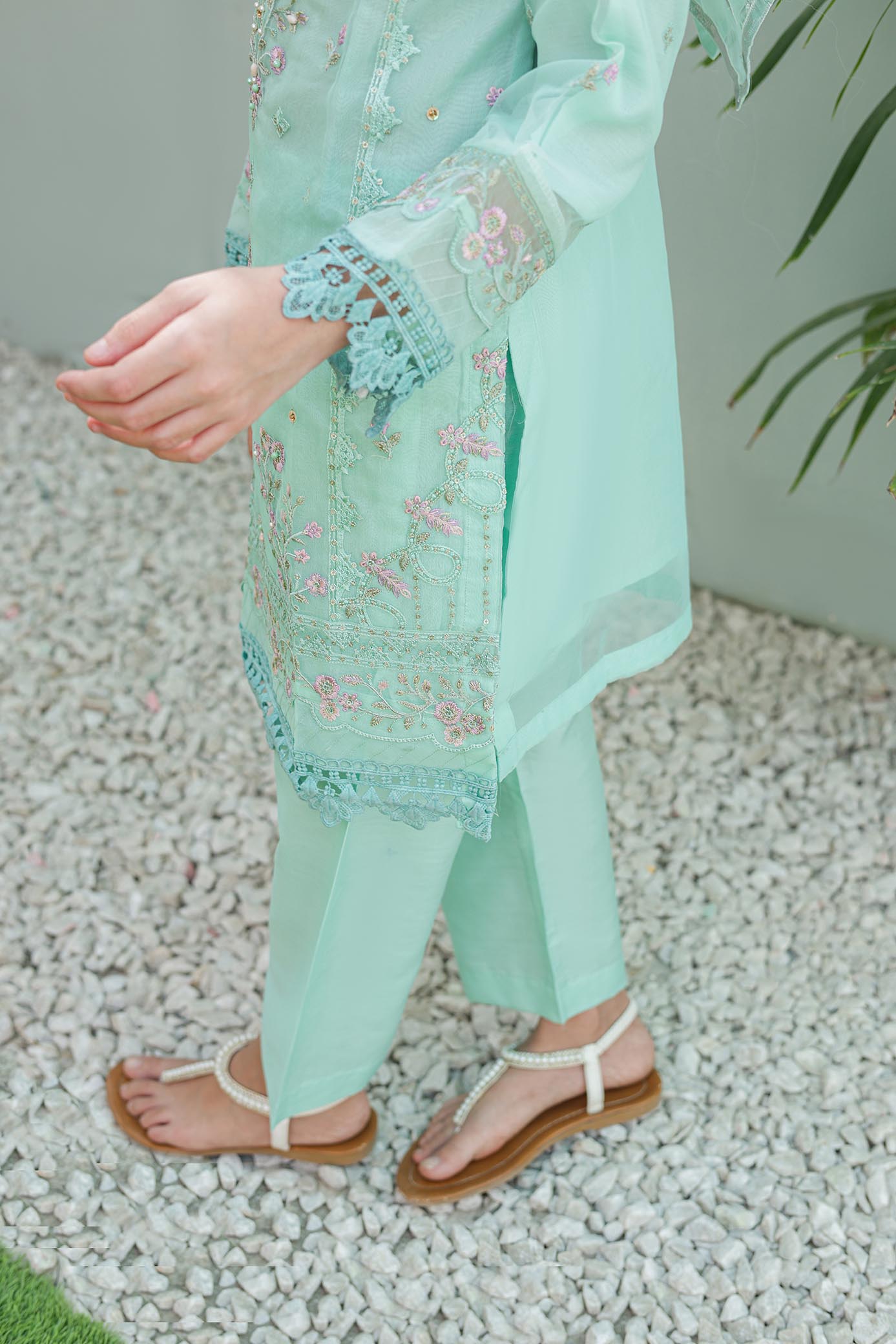 Organza Shirt with Embroidery and Adda Hand work, Inner Cotton silk, Organza Dupatta with Gota lace, Cotton Silk Trouser  