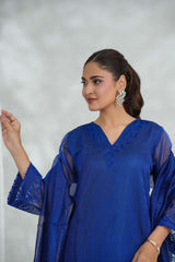 Silcot Stitched 3 Piece Silk Collection-Royal Azure Aura