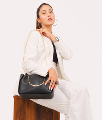 RTW Creation - Pearl black metallic handle shoulder bag