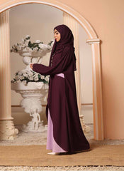 Nooriya: Plum Purple and Lavender Contrast Double Georgette Closed Front Abaya 0120-B-262