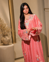 Dhaga Stitched Solid 2 Piece Emb Formals Suit-Peach Melba