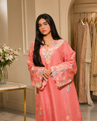 Dhaga Stitched Solid 2 Piece Emb Formals Suit-Peach Melba