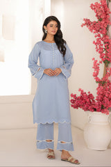 Abeera Stitched Co Ords Cotton Solid Edit-Blue Breeze-Se-04