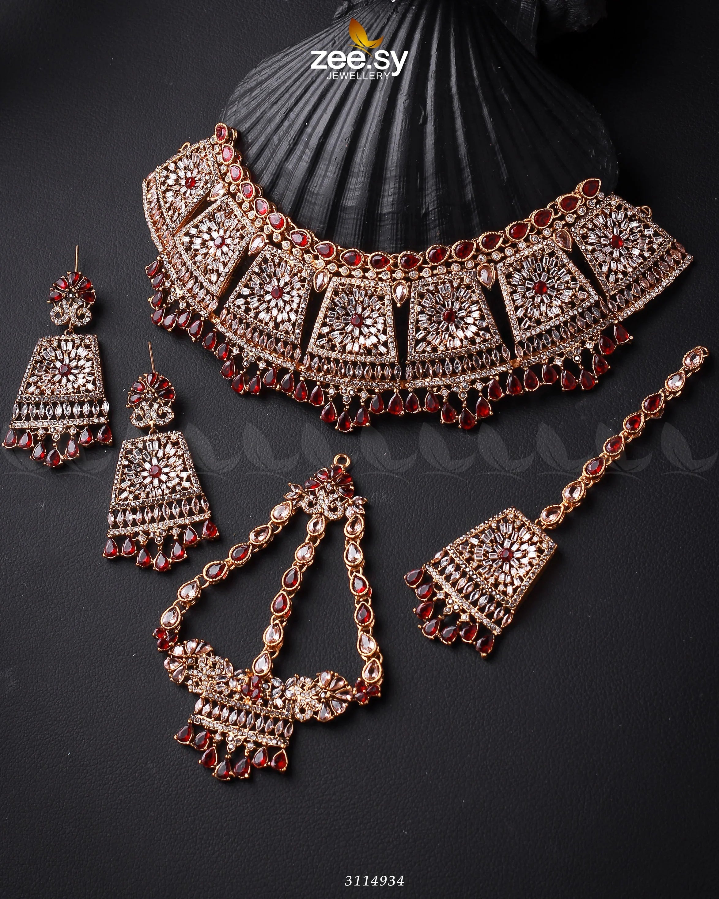Royal Bridal Set Golden Red - Zeesy Jewellery
