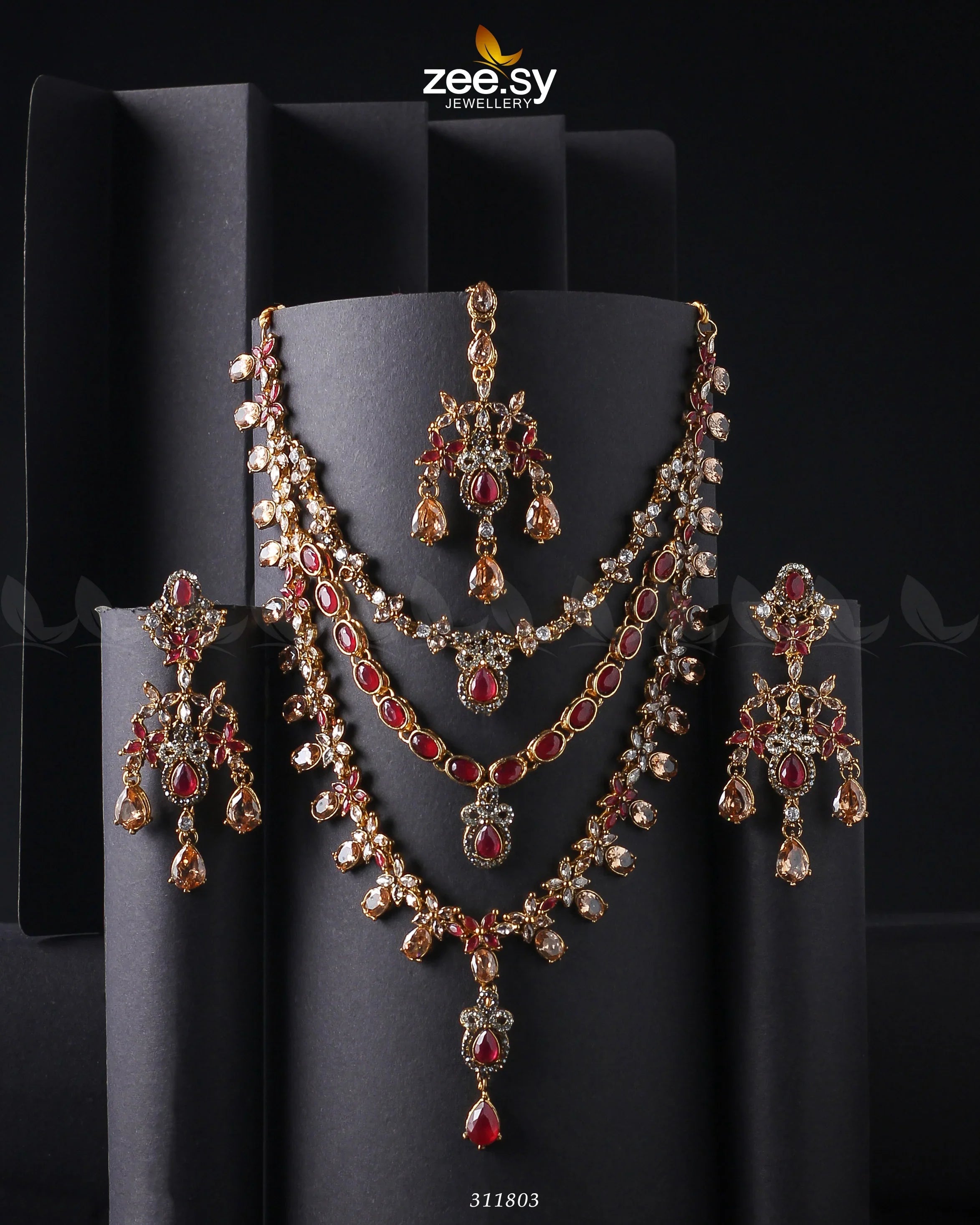 Sonya's Necklace Set Golden Red - Zeesy Jewellery
