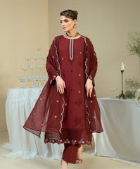 Luxe Edit By Kaanthaa Unstitched 3 Piece Summer Suit-KUNES-3P-10 MAROON-BAYON SILK UNSTITCHED 3PC